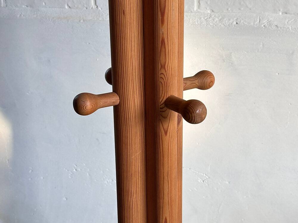 Brutalist, solid pine wood  standing coat rack