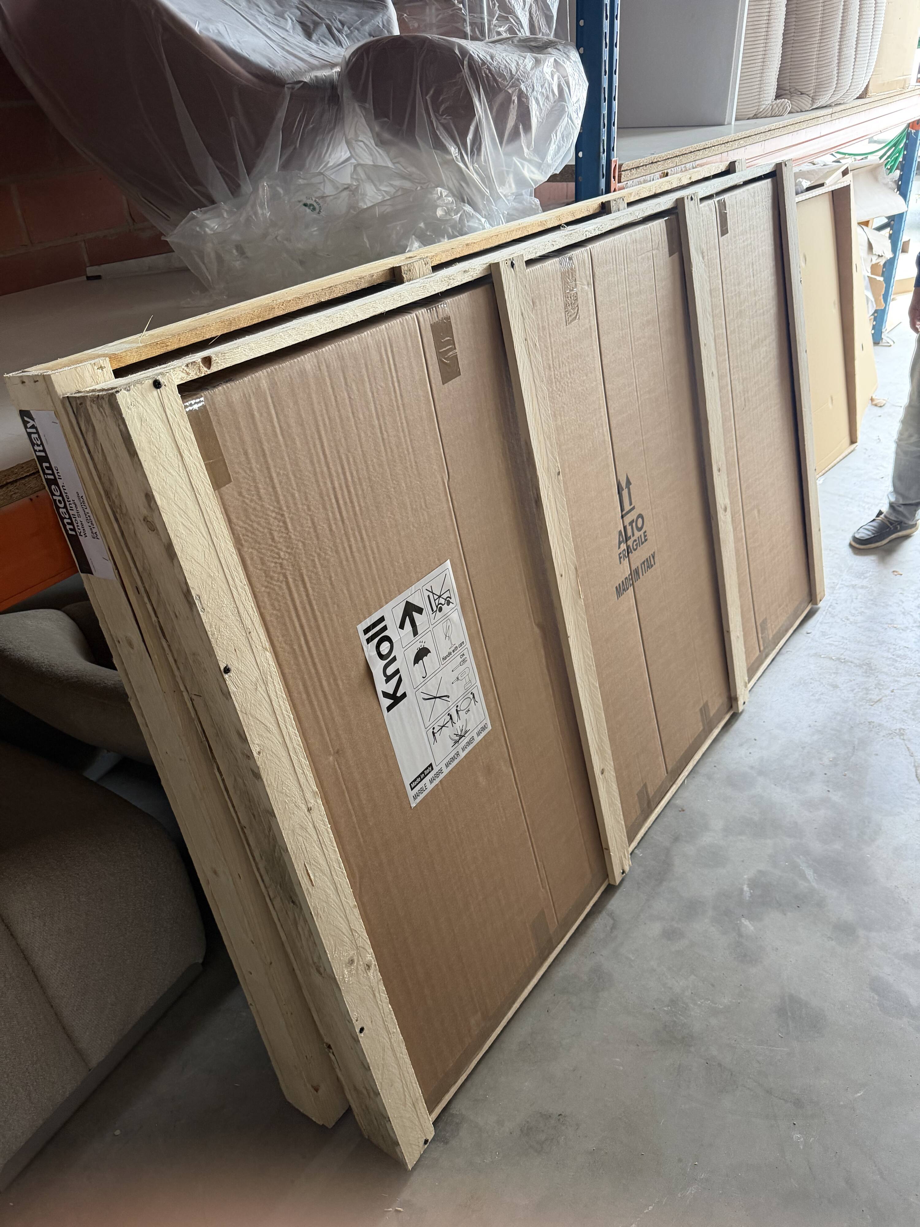 Original oval Tulip Knoll table 198cm white laminate, NEW in the box.