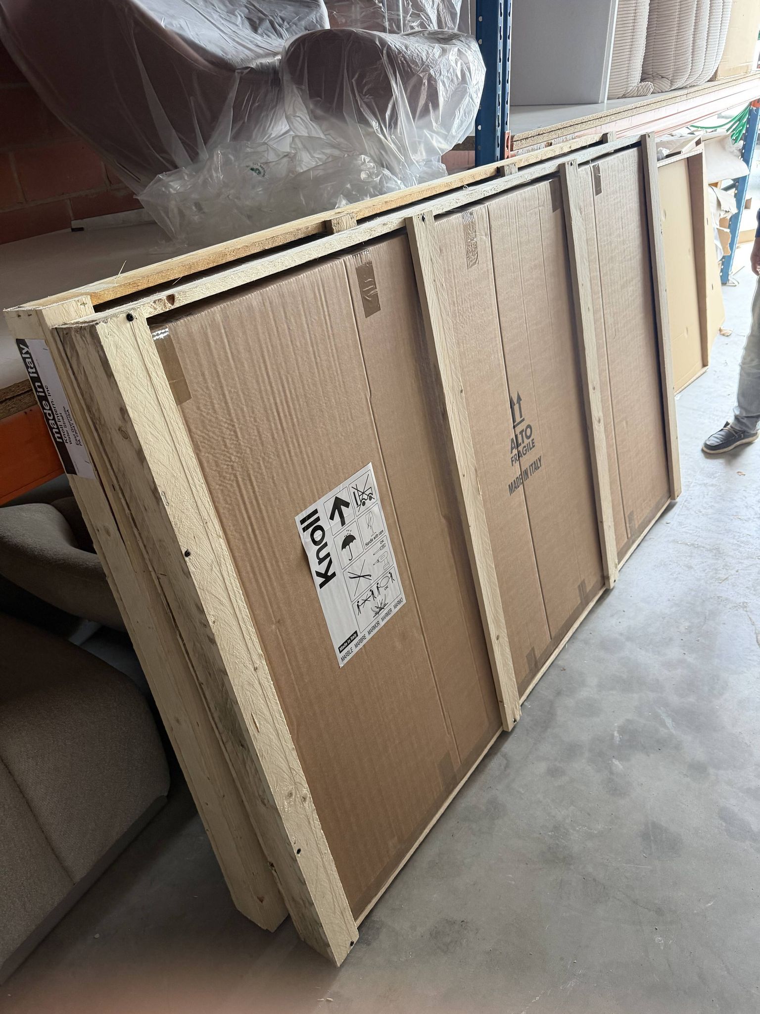 Original oval Tulip Knoll table 198cm white laminate, NEW in the box.