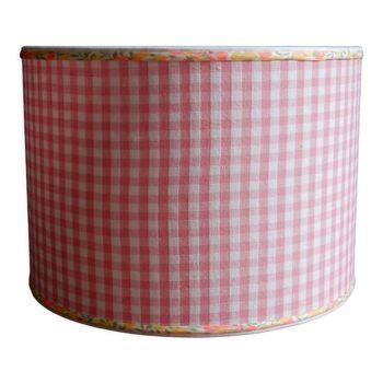 Cylindrical lampshade pink and liberty gingham fabric