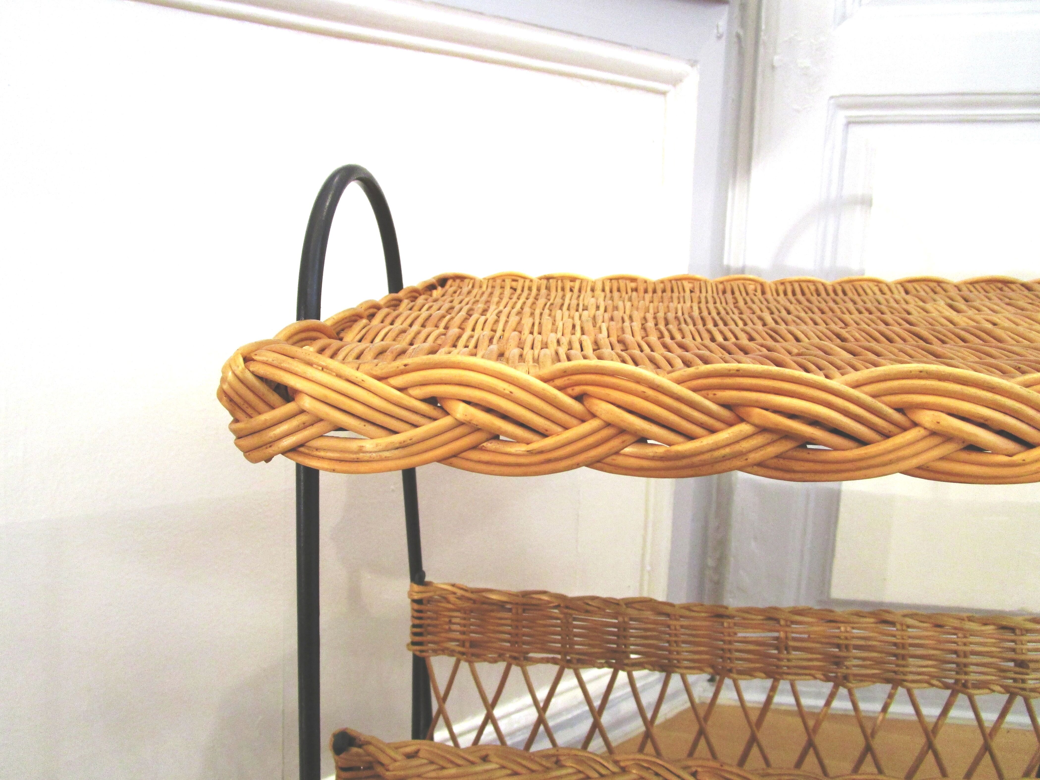 Wicker and wrought iron vintage magazine table 50s