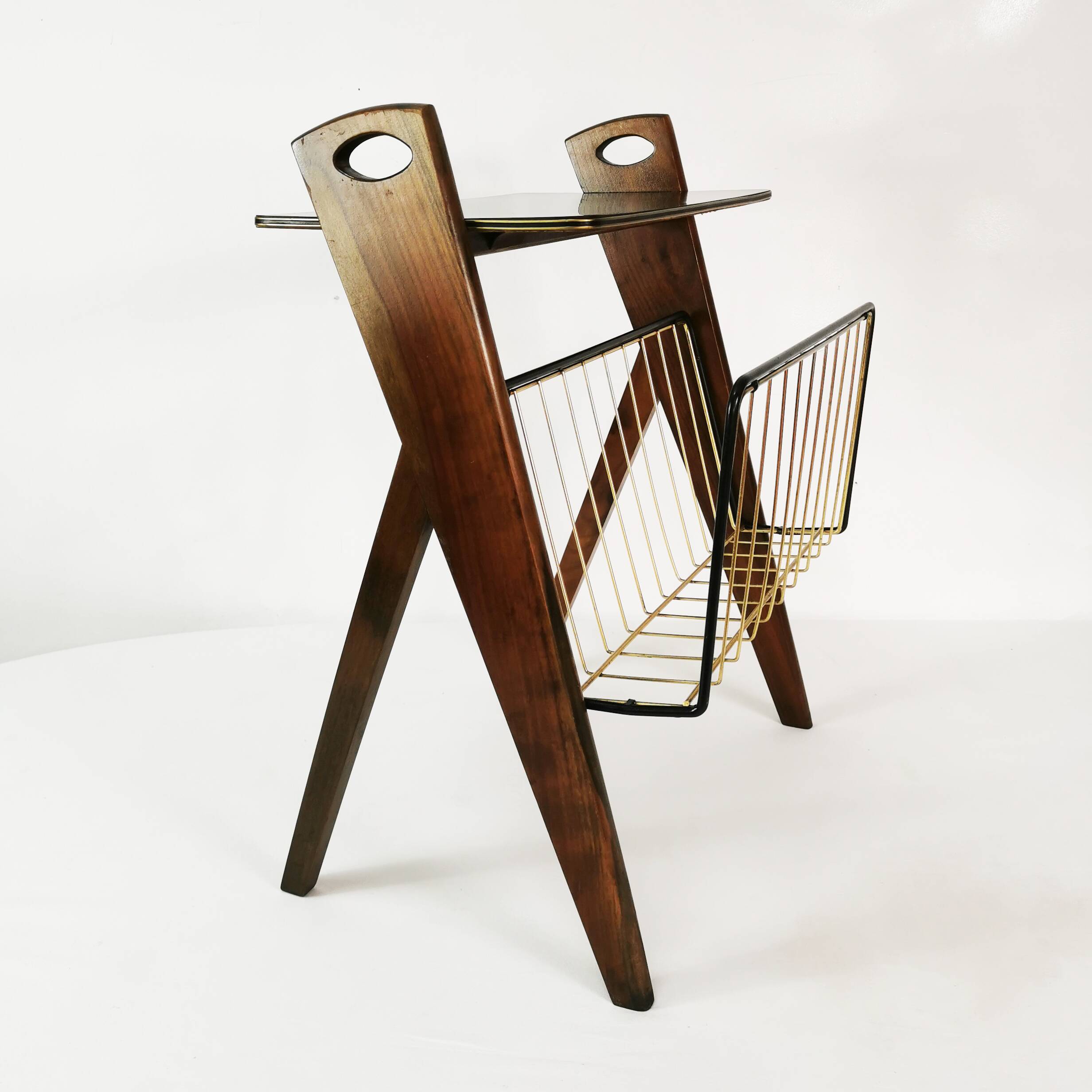 Modernist side table with newspaper rack, Ilse Mobel, Germany, 1960s.