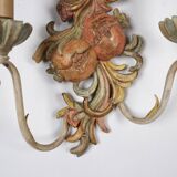 Pair of carved wood and metal sconces, Chelini FIrenze, Italy