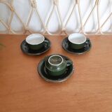 Tasses à café de bistrot vertes et or  (3)  , en porcelaine,  Pillivuyt