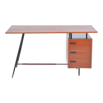 Italian mid-century modern teak desk with floating top and drawers