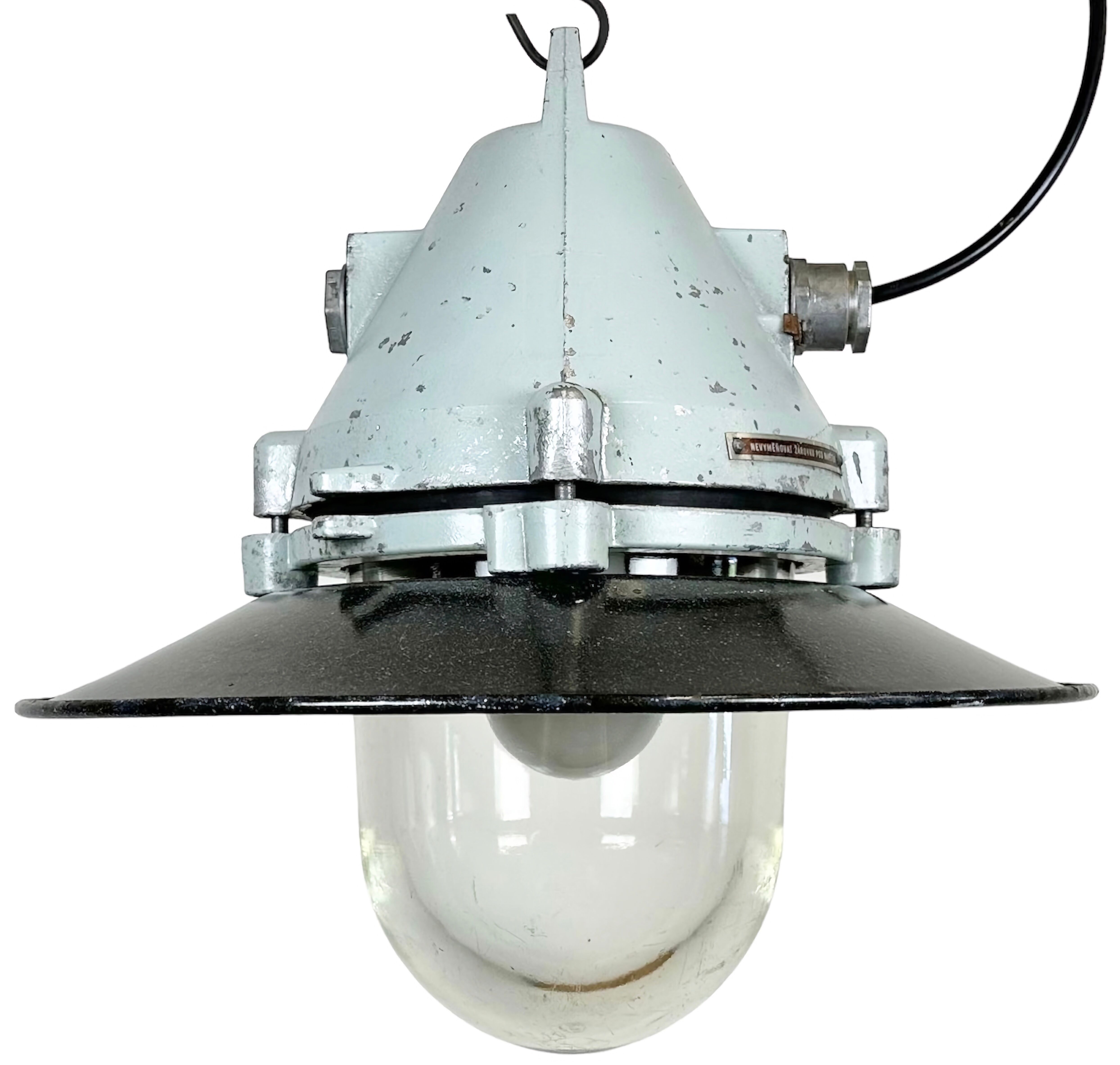 Aluminium and enameled bomb proof pendant lamp 70s