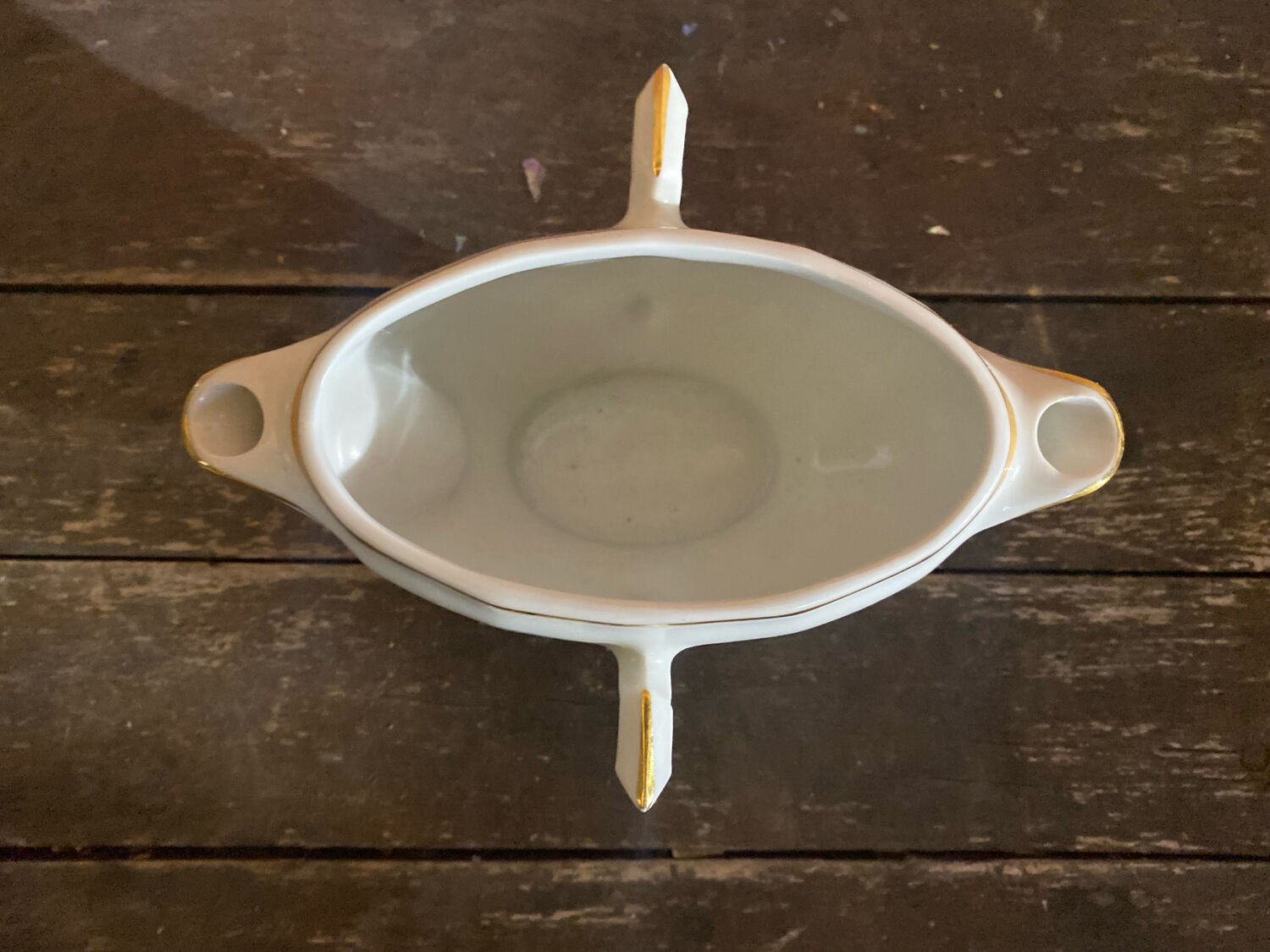 Double Sauce Boat Antique Gras & Maigre White Porcelain #D907