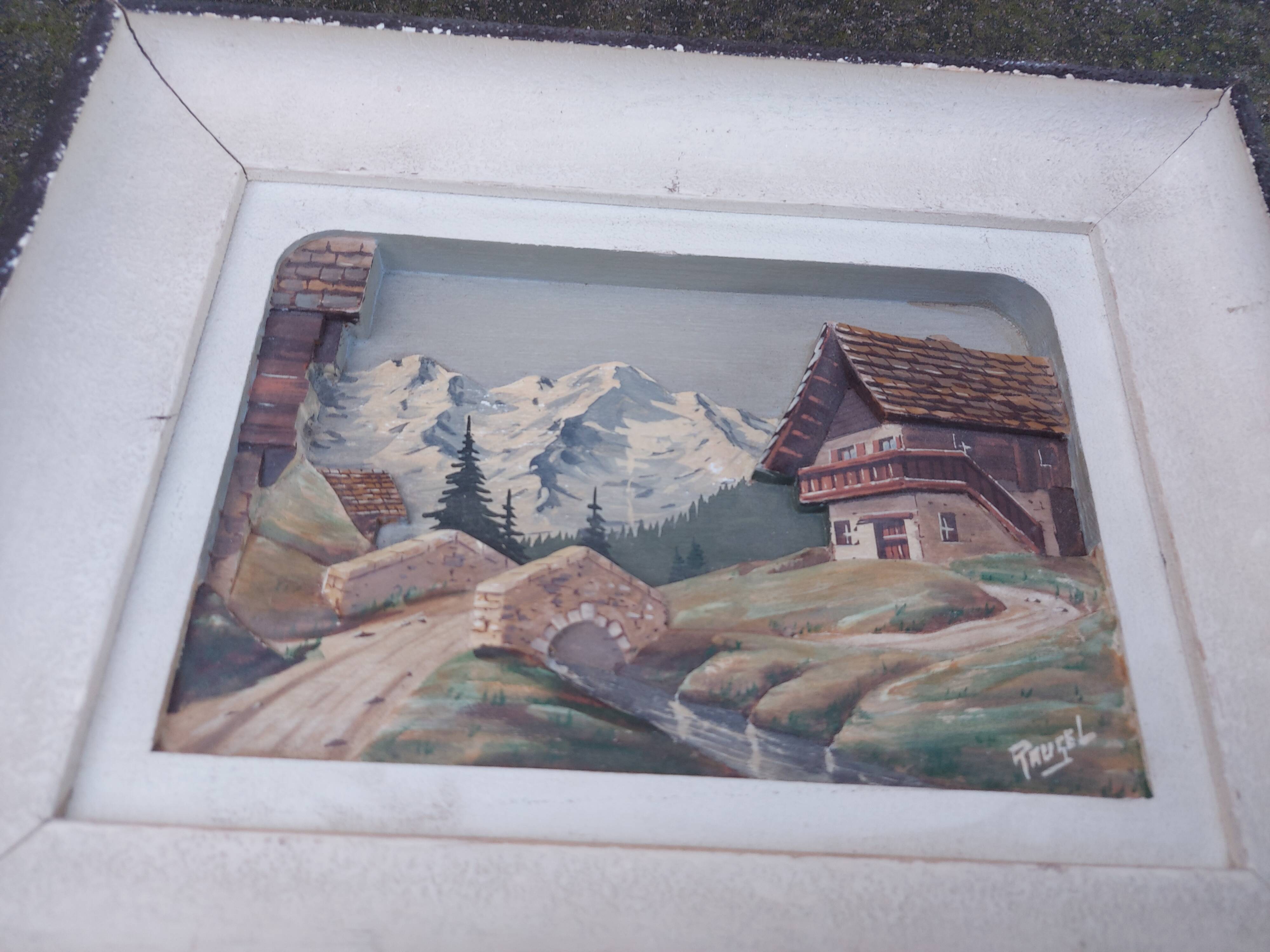 Carved wood painting, chalet decor by f raugel (popular art)