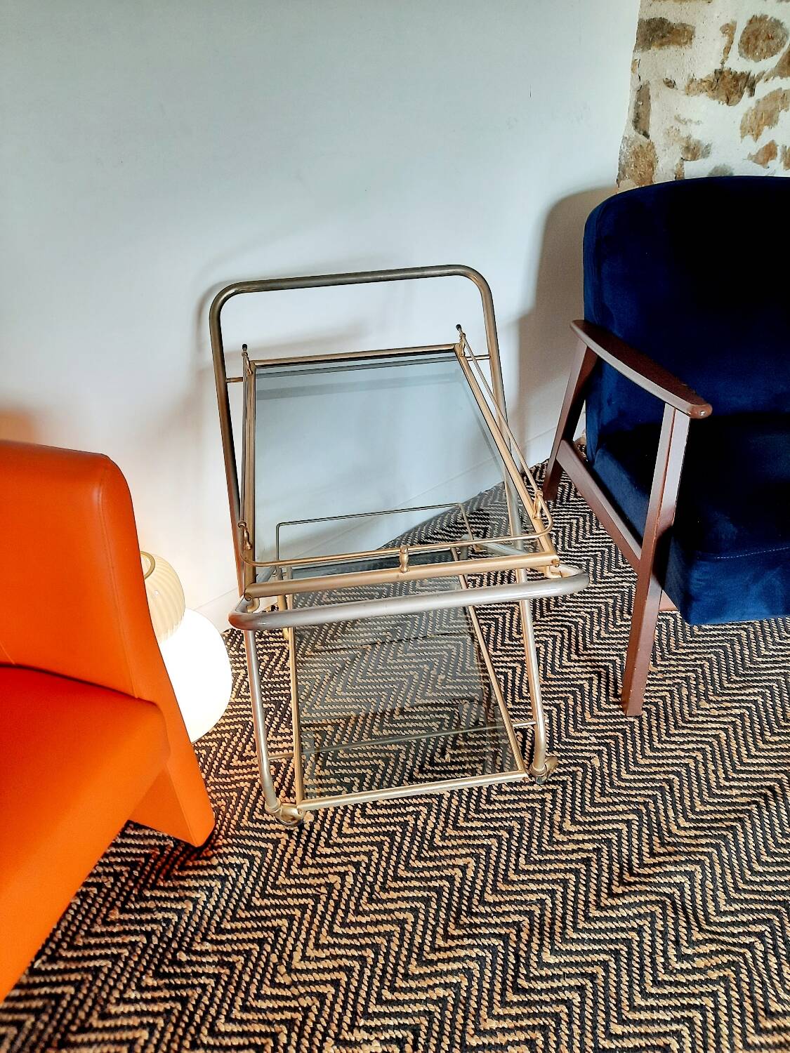 Folding rolling dessert trolley in Hollywood Regency style, 1960s-70s.