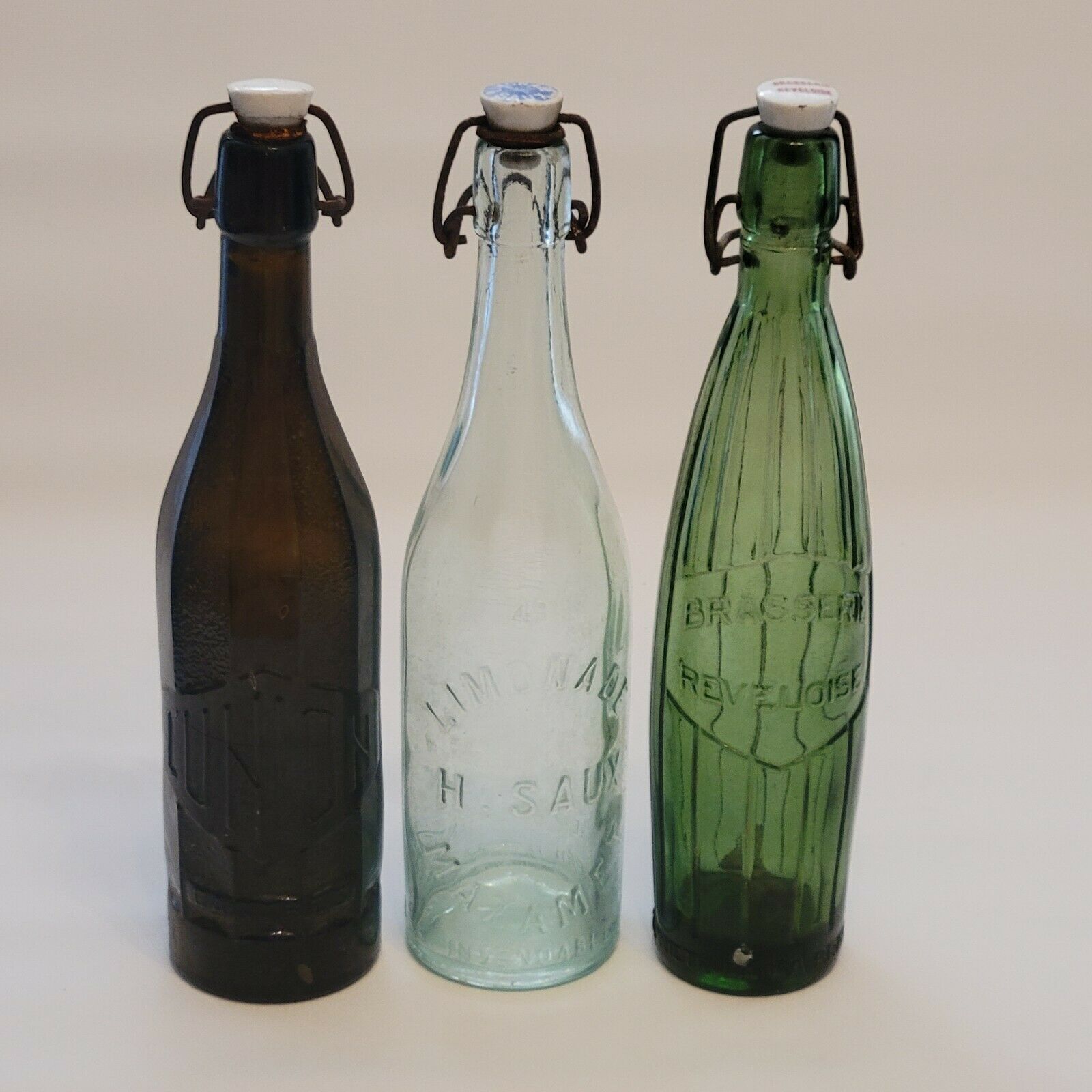Set of 3 old bottles lemonade / water / beer / soda
