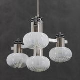 1970s Chrome Plated Chandelier with Murano Glass , Italy
