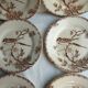 6 GIEN's Maroon Bird Dessert Plates, Provençal style with Hirondelle