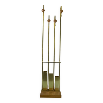 Mid-Century Brass and Wood Coat Rack. Italy 1970s