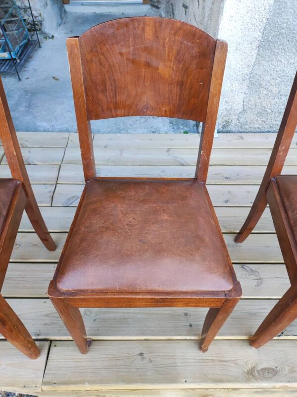 Suite de 6 chaises STELLA, Art Déco, assise en cuir