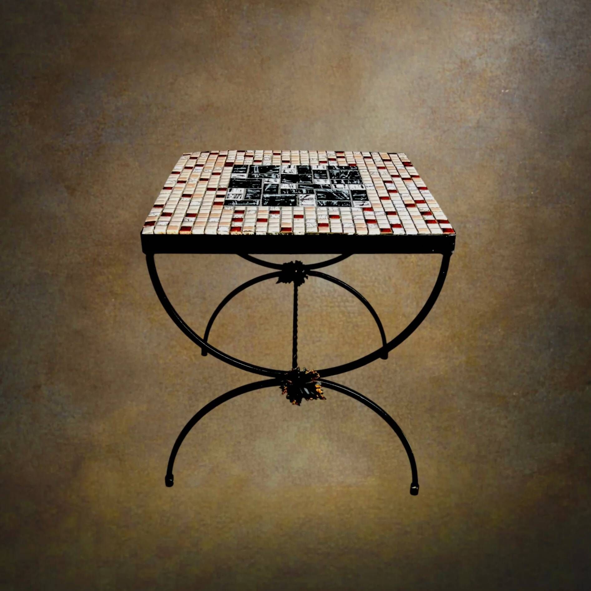 Small side table in wrought iron and ceramic mosaic – 1950s-1960s