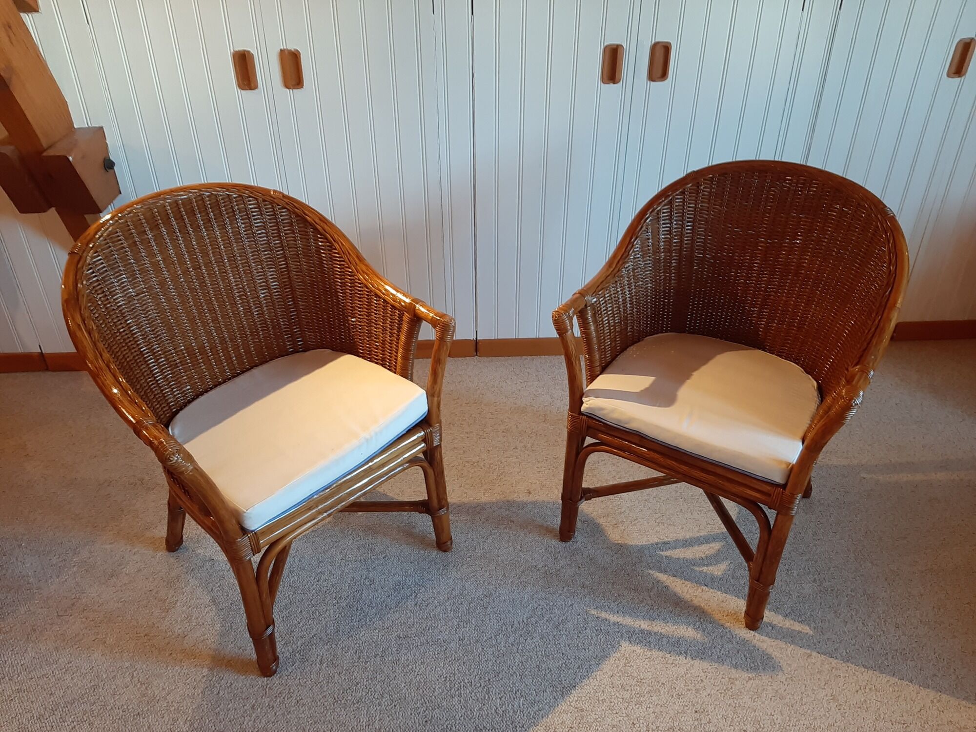 Set of 2 armchairs in adult varnished woven rattan