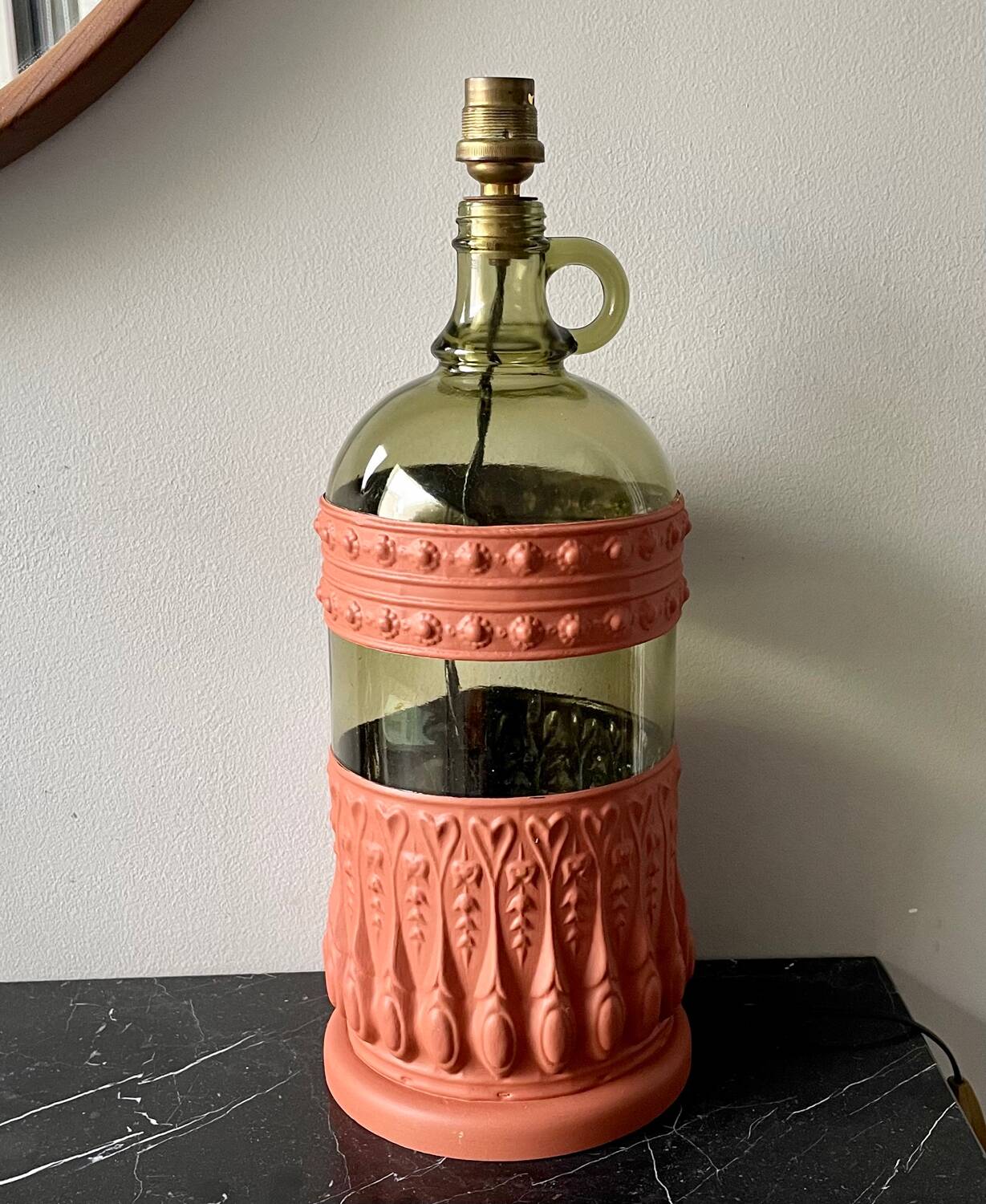 Vintage glass and metal lamp base
