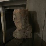 Pair of primitive carved wooden heads rustic folk art
