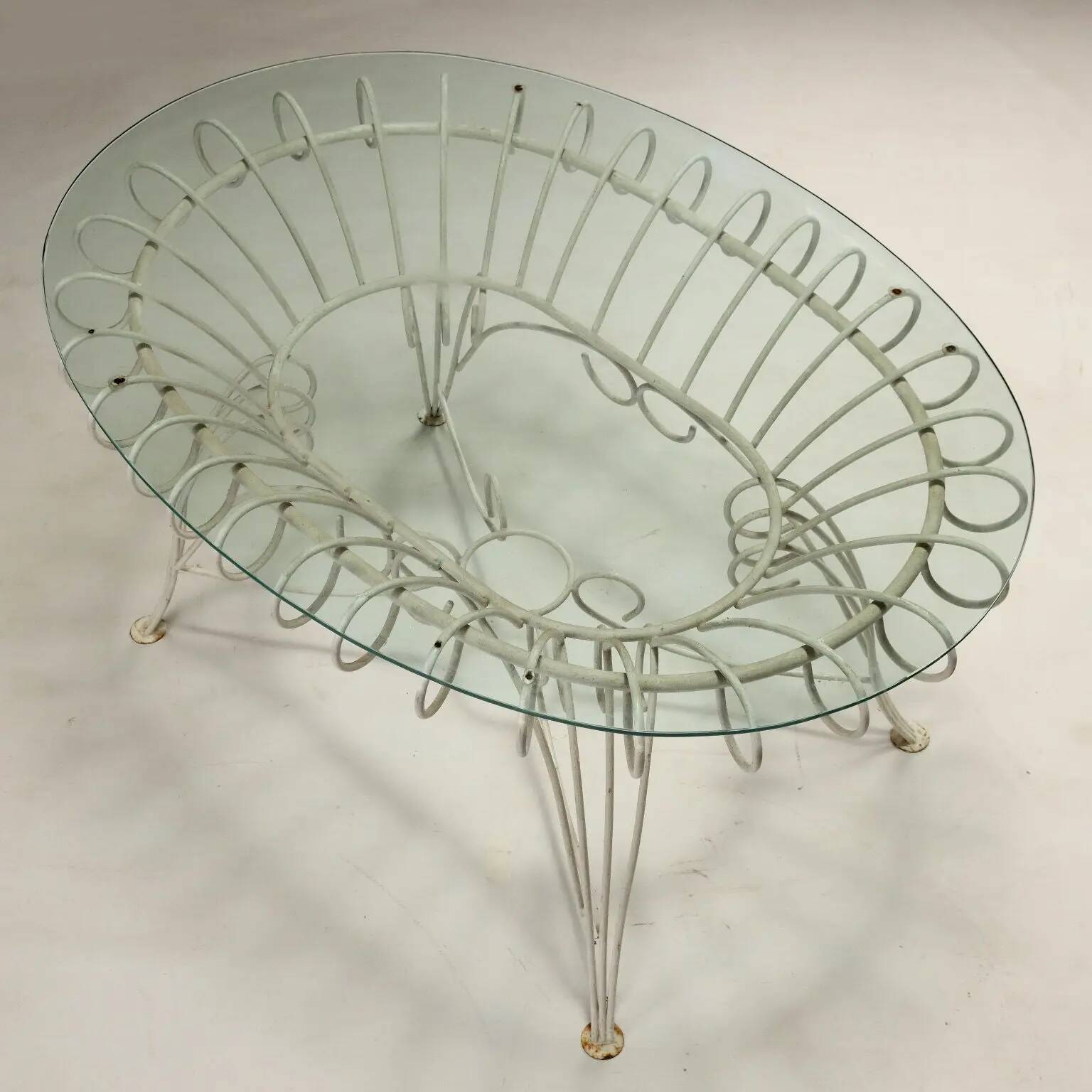 Vintage white enamelled iron garden table, Italy, 1960s