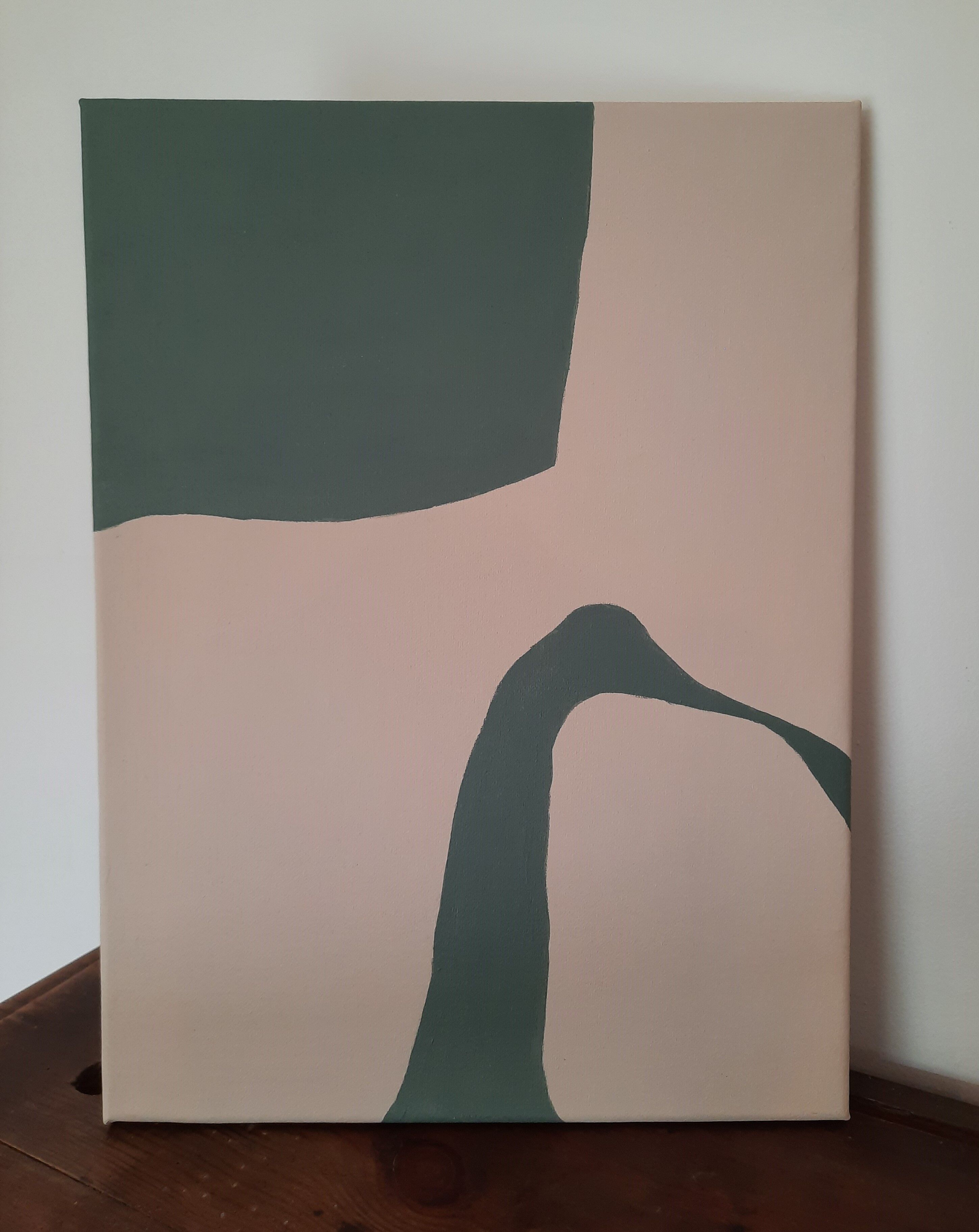 Tableau abstrait beige et vert de gris