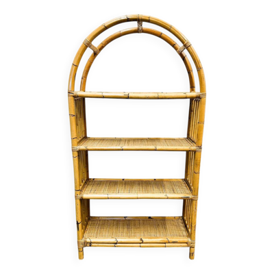 Étagères en bambou arquées bohème chic des années 1970 Bibliothèque autoportante MCM italienne Dal Vera