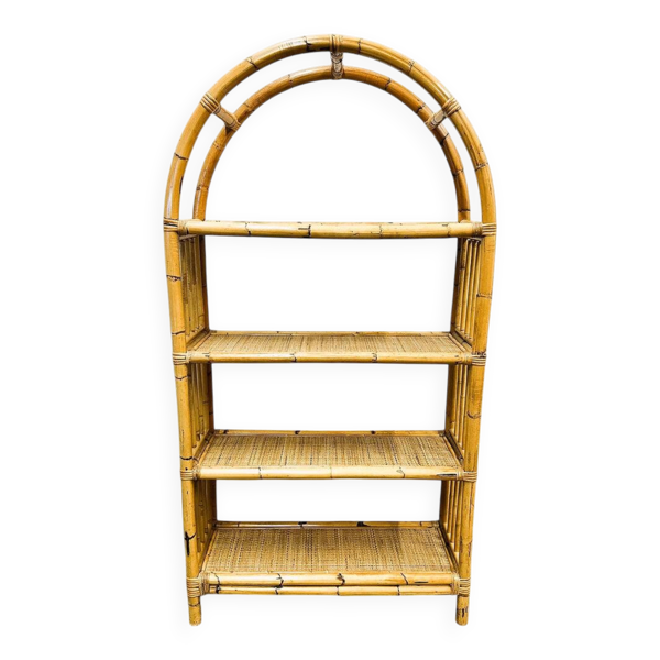 Étagères en bambou arquées bohème chic des années 1970 Bibliothèque autoportante MCM italienne Dal Vera