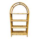 Boho chic arched bamboo shelves 1970s MCM Italian Dal Vera freestanding bookcase