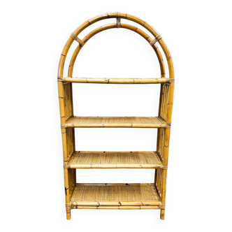 Étagères en bambou arquées bohème chic des années 1970 Bibliothèque autoportante MCM italienne Dal Vera