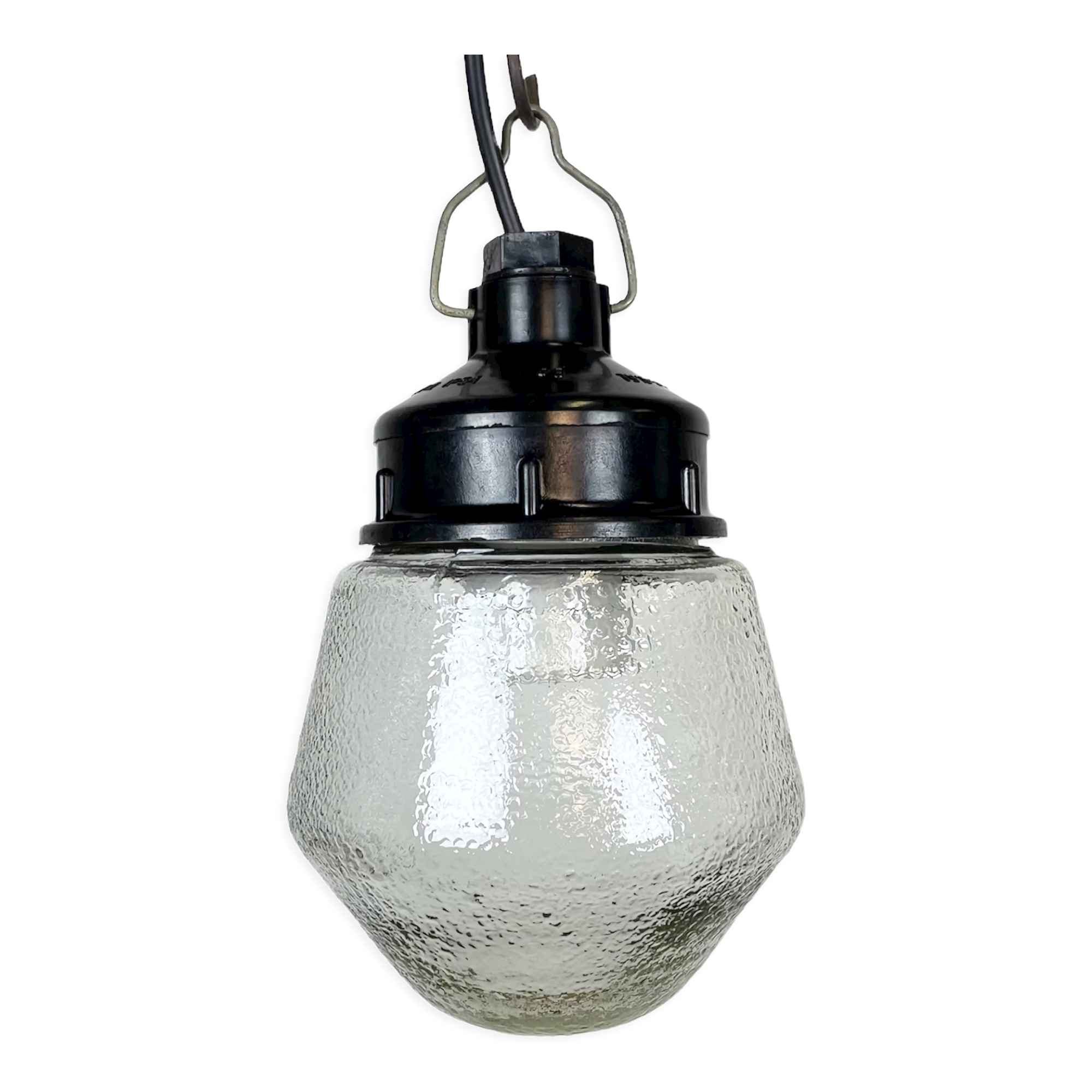 Industrial Bakelite Pendant Light with Frosted Glass, 1970s