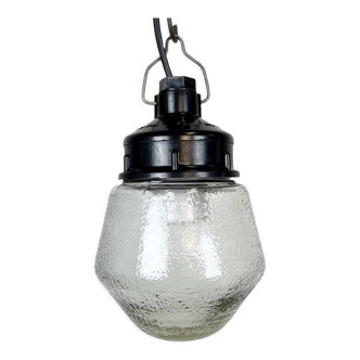 Industrial Bakelite Pendant Light with Frosted Glass, 1970s