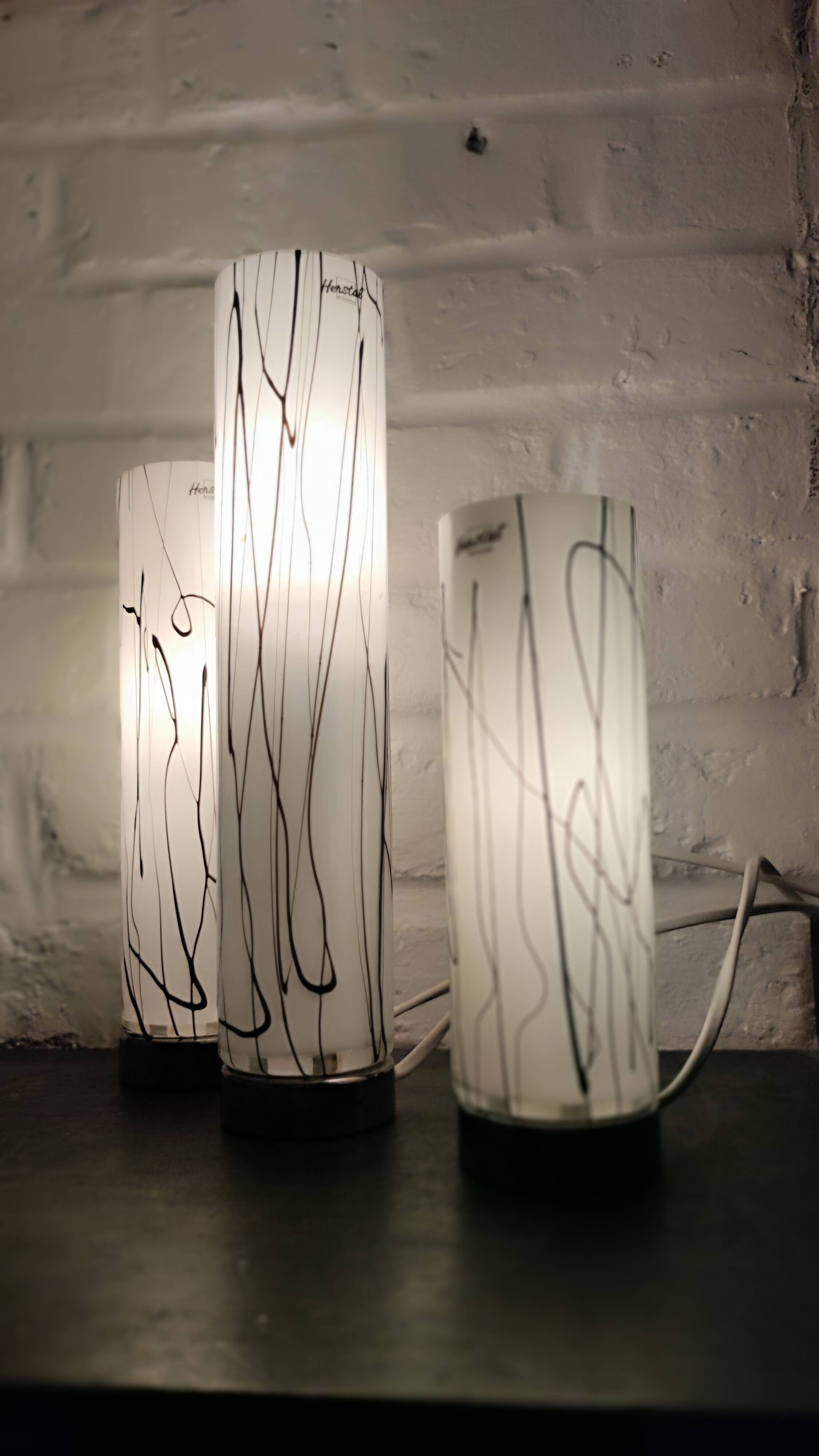 3 glass table lamps by Herstal, Denmark 1980