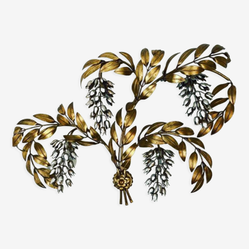Wall lamp brass wisteria and leaves design 70s hans kögl 4 burners