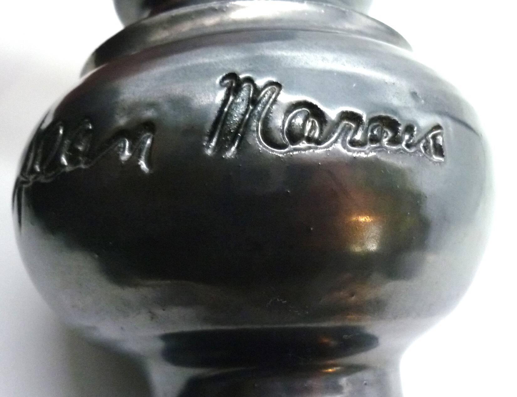 Vase pitcher, glazed ceramic in metallic black signed Jean Marais Vallauris.