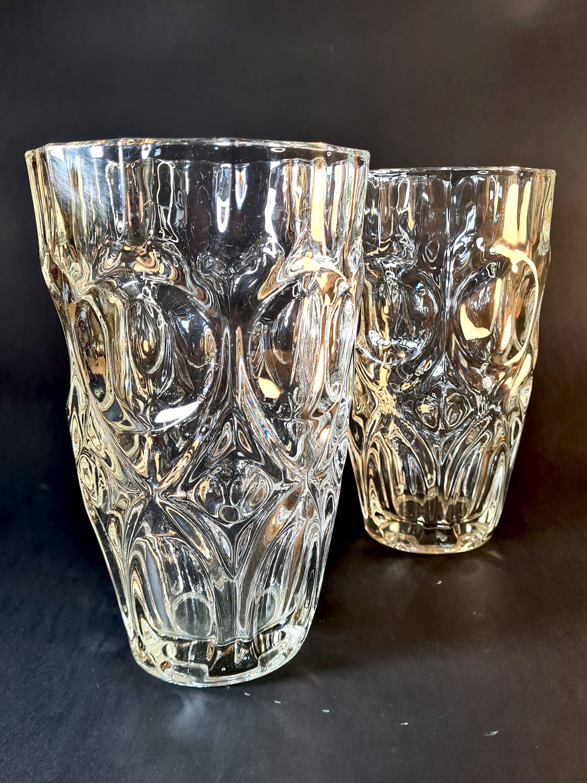 Pair of vintage 70s sculpted glass vases