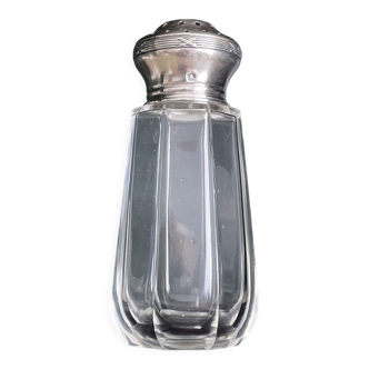Saupoudreuse sucrier cristal & argent massif
