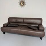 Antique buffalo leather sofa and pouf, de sede n' 18 design, from the 80s