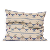 Coussin vintage beige brodé motif bleu