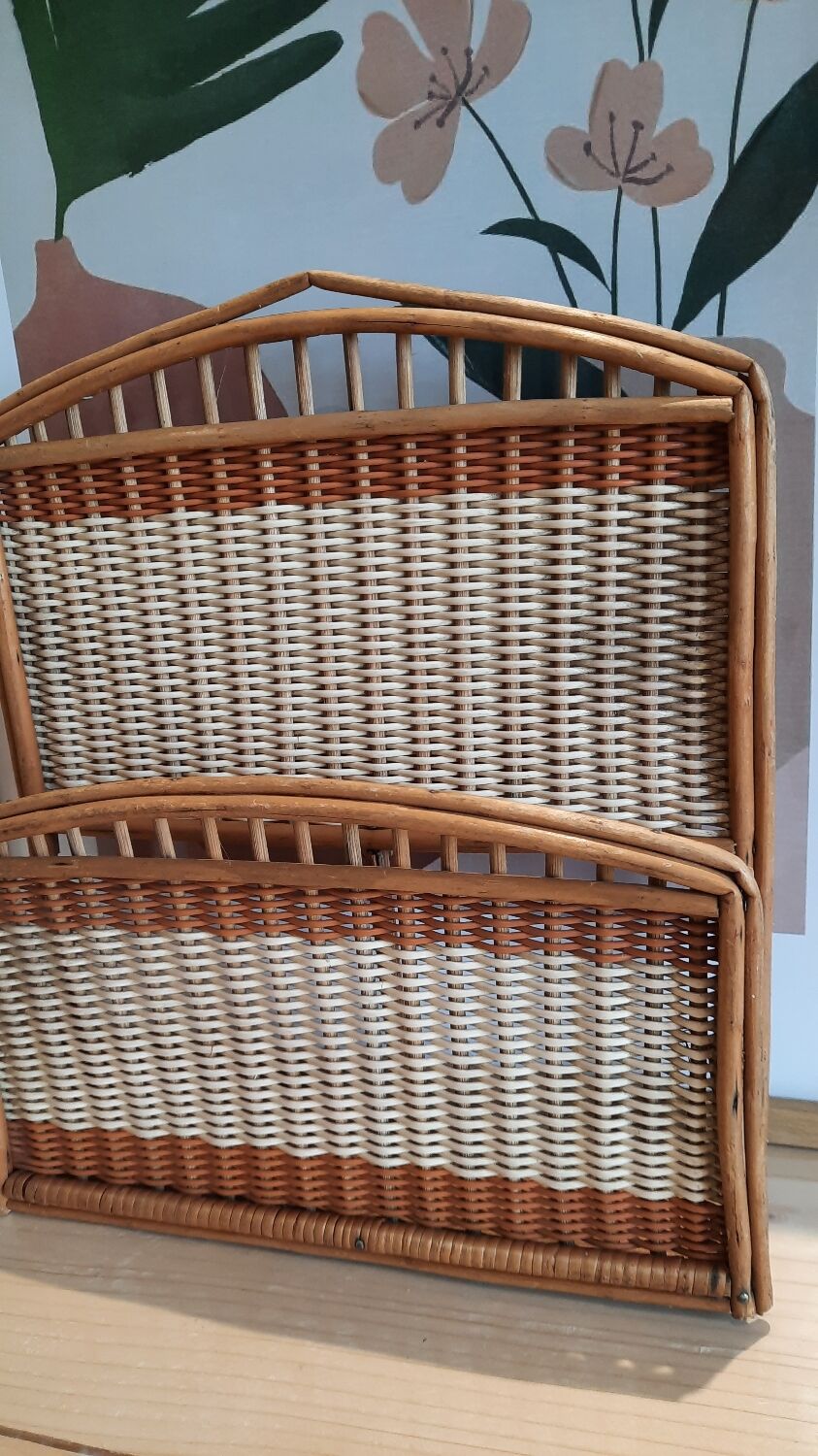 Vintage wicker letter rack