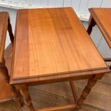 Set of 3 rustic cherry wood nesting coffee tables from the 1950s.