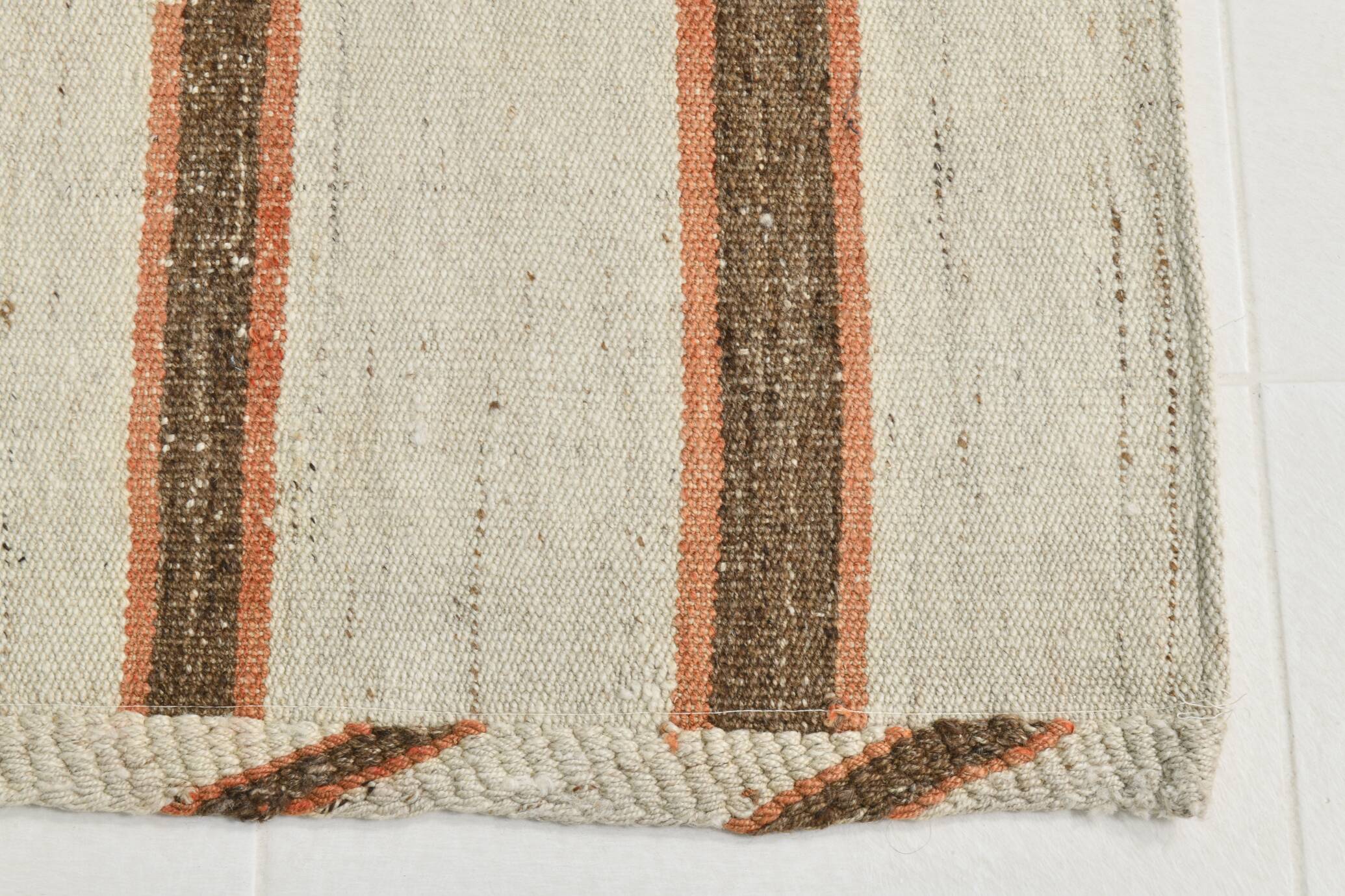 2x8 Brown & Beige Kilim Runner Rug, 71x260Cm