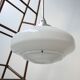 French Holophane Two Tone Glass Opaline Mid-Century Pendants (3)