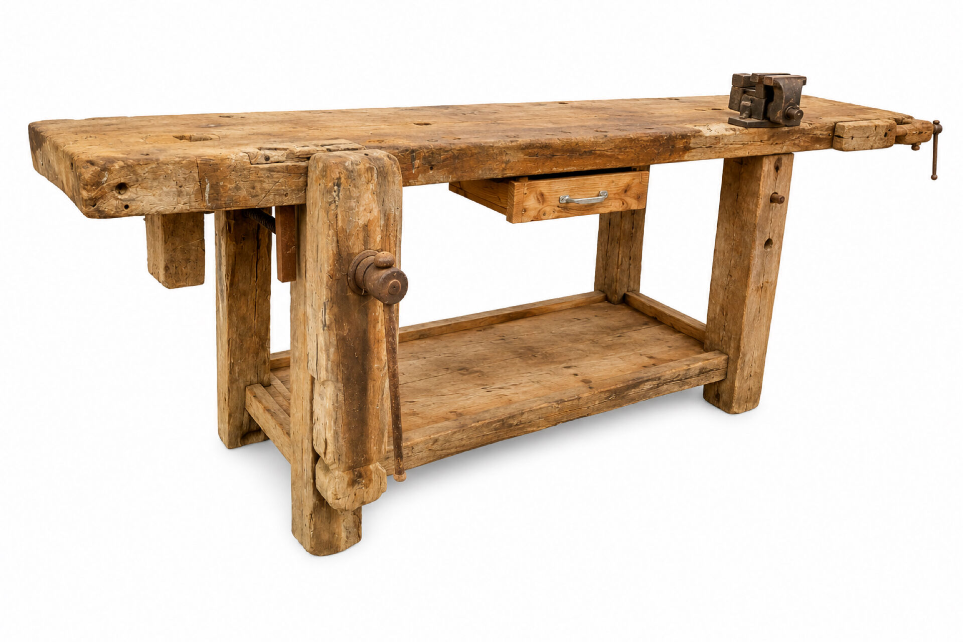 French carpenter's workbench made of solid beech, early 20th century.