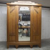 Art Deco carved oak wardrobe - Flemish workshop circa 1930