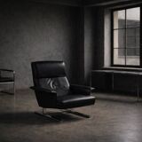 Vintage Mid-Century Modern Danish Black Leather Lounge Chair by Georg Thams