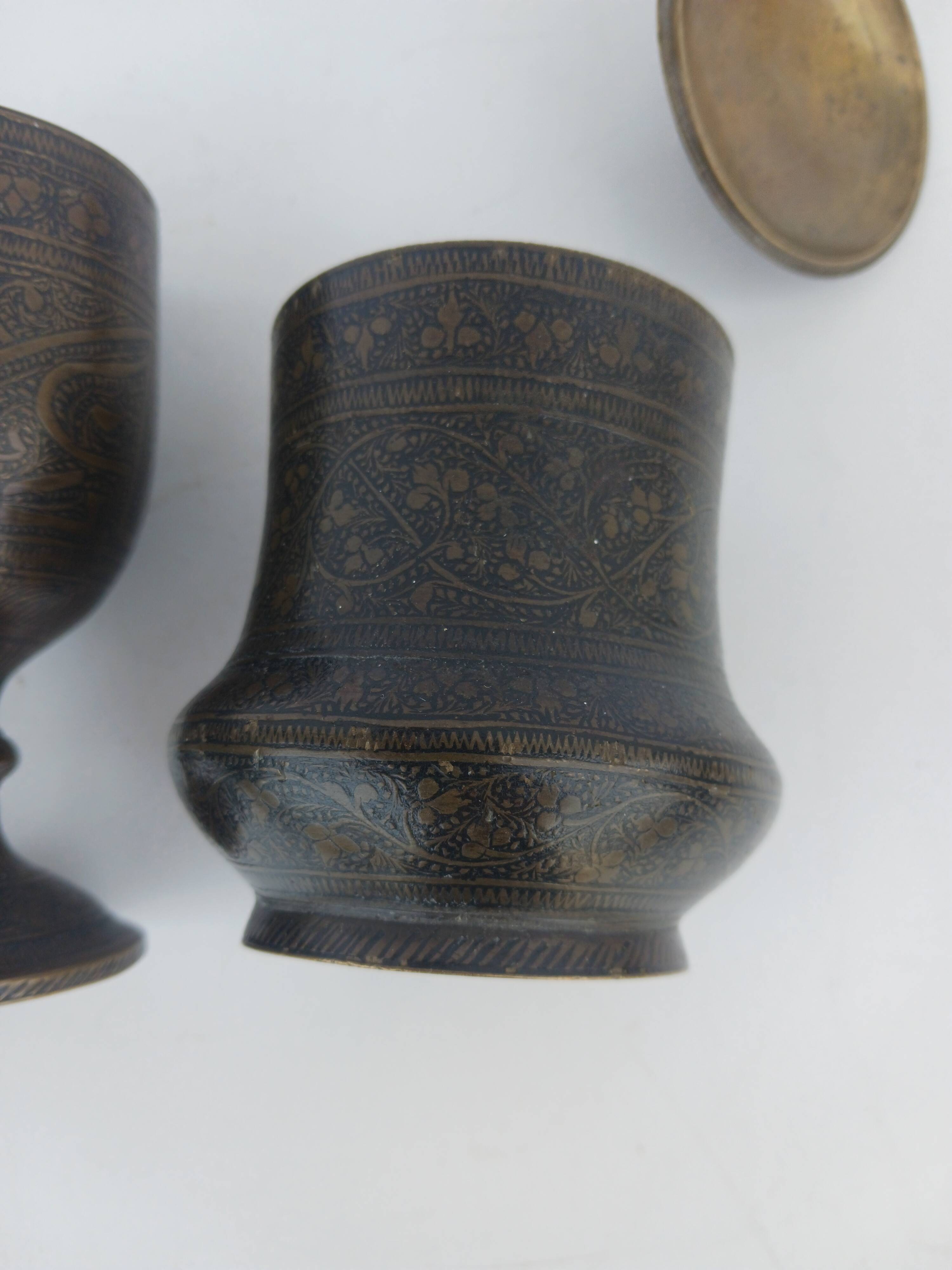 Bronze damasked covered pots Kadjar Afghanistan Persian Islamic art