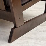 1970s, Scandinavian highback armchair, brown furniture leather, dark beech.