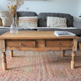 Table basse ancienne en chêne avec 2 tiroirs