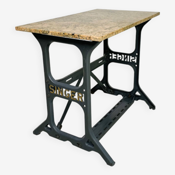 Bistro table, garden table with marble top on Singer cast iron frame