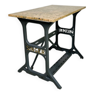 Bistro table, garden table with marble top on Singer cast iron frame