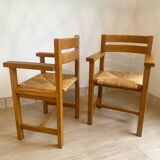 Pair of solid elm armchairs from Maison Regain